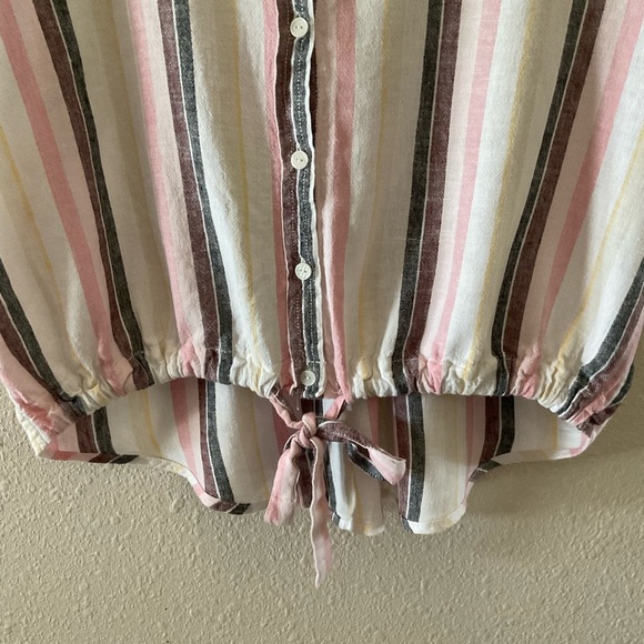 Sanctuary Short Sleeve Top Tie Front Pink Maroon & Grey Stripes Women’s Size M - Picture 3 of 9